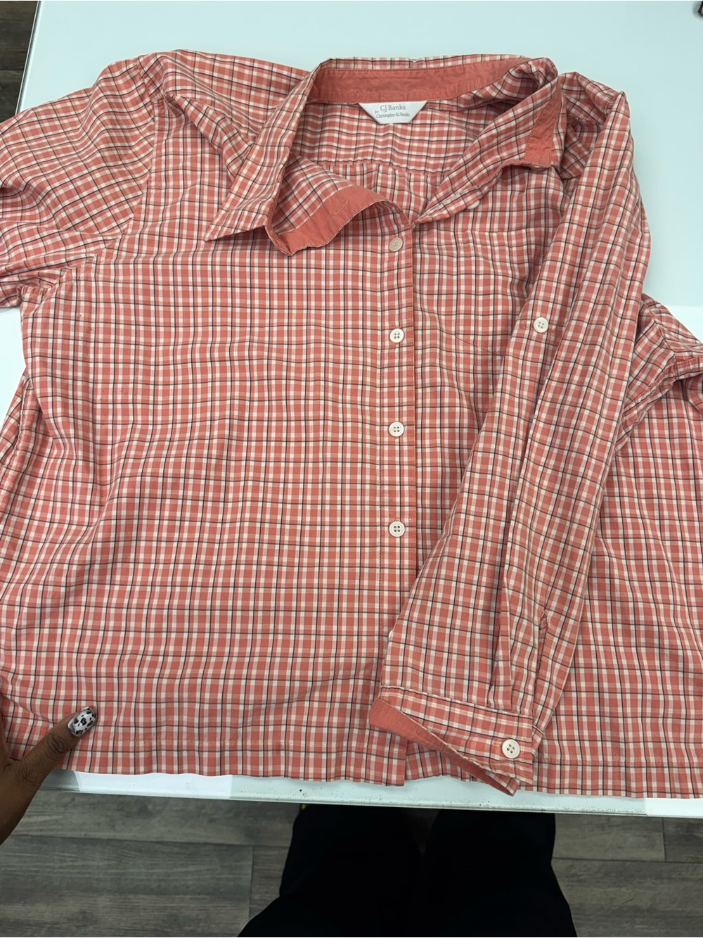 Men's CJ Banks Coral Plaid Button-Up Shirt